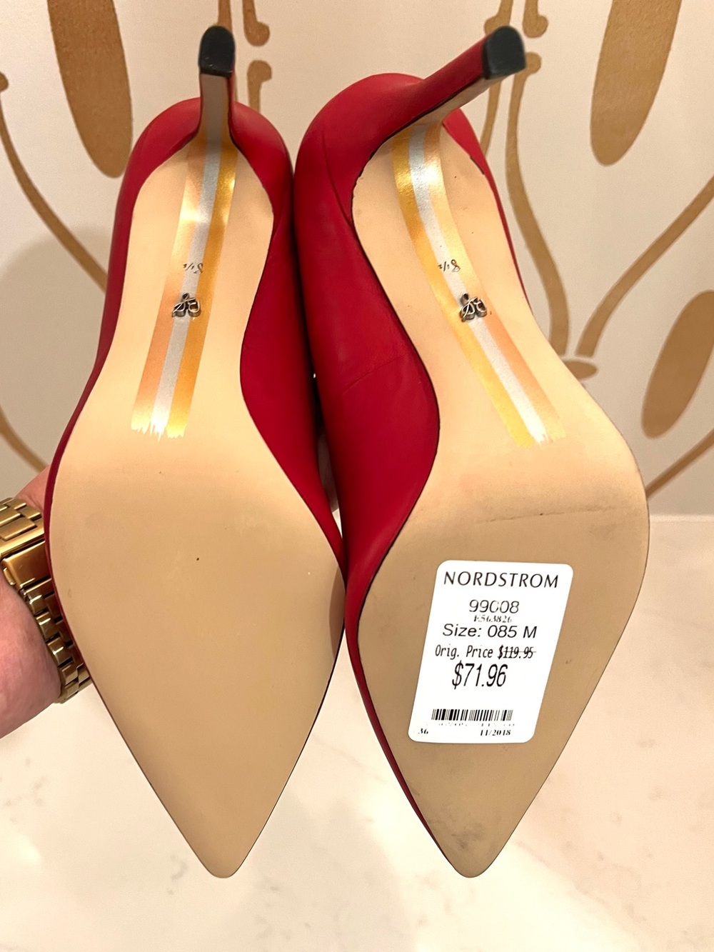 Sam Edelman Hazel Leather Pumps, Red Pointed-Toe High Heel Pumps - Picture 8 of 9